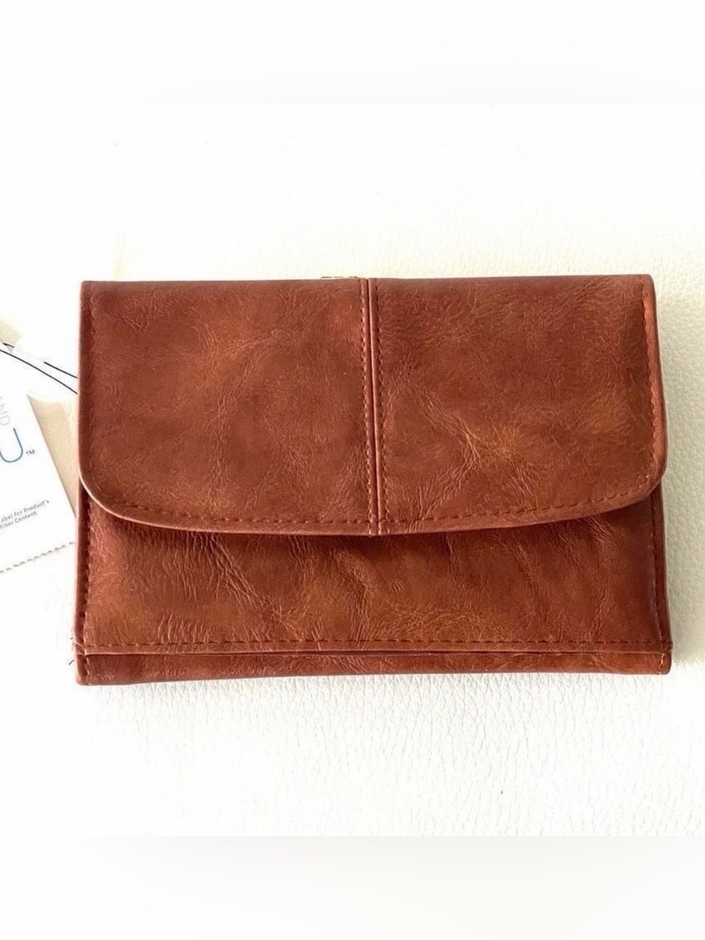 NWT gorgeous Camel tan Time and Tru Pu leather frame wallet with gold hardware